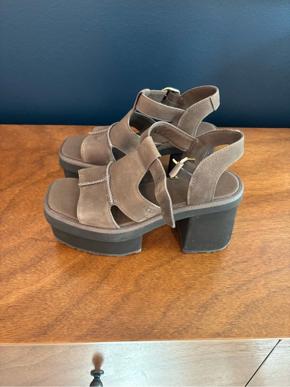 UGG Taupe Suede Chunky Platform Sandals